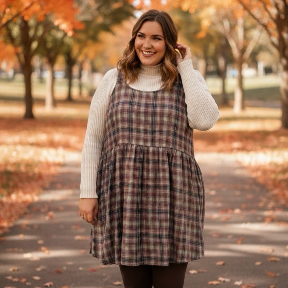American Eagle Sleeveless Babydoll Plaid Dress